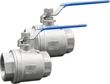 1-1/2 inch Ball Valve, 304 Stainless Steel Full Port,2-Piece, 1000WOG, 2Pack