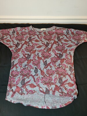 Bobbie Brooks Women Size Small 3/4 Sleeve Grey Red Paisley Stretch