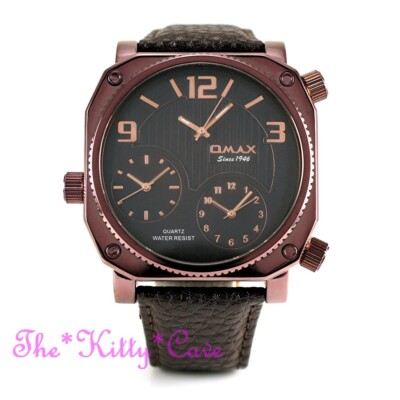 OMAX Brown Stainless Steel Seiko Movt Triple World Time Zone 3 Dial Watch T006F55A