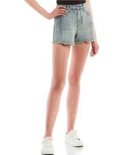 Frayed Super High Rise Denim Shorts Blue 28