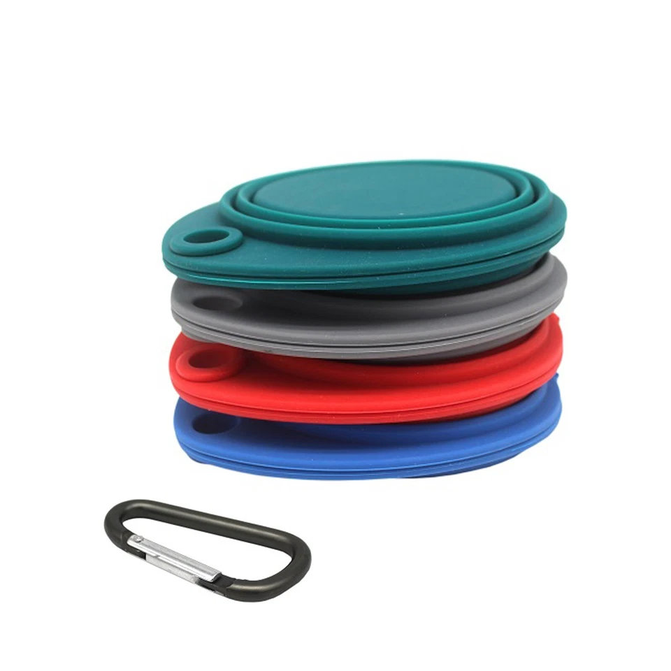 Silicone Double Dog Bowls,12 oz,Collapsible Silicone Bowl with D-Ring - Image 3 of 4