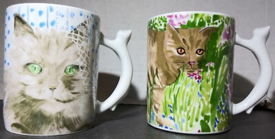 レアMinou-ettes by C. Pradalie - 1985 Cat 4 Cat mugs Minou-ettes Brown Tabby Gold Eyes Kitty Handle 1985