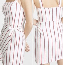 J.O.A. Red Striped Front Wrap Tie Mini Dress