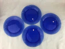 4 Cobalt Blue Glass Dessert or Salad Plates 7.5” Good Used Shape Unknown Maker