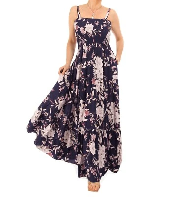 Nuevo Azul Marino y Rosa Floral Tiras Vestido Largo - Imagen 1 de 4