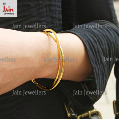 18 Kt, 22 Kt Handmade Real Solid Yellow Gold Infinity Stacking Bangle Bracelet