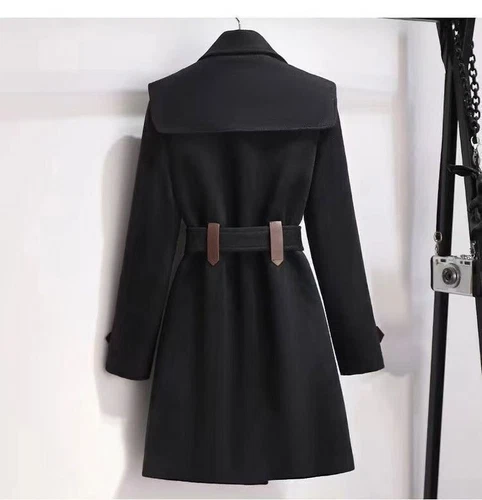 New Autumn Winter Wool Jacket Womens Clothing Coat Slim Fit Belt Elegant Outwear - Picture 10 of 18