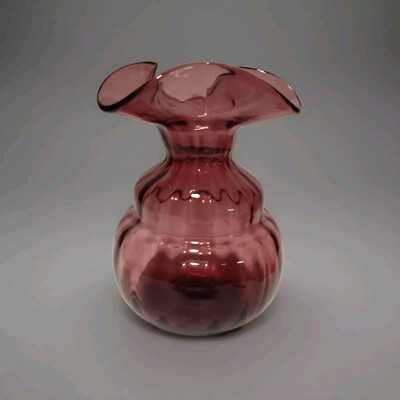 Unique Hand Blown Cranberry Glass Red Purple Swirl Vase Ruffles Folded