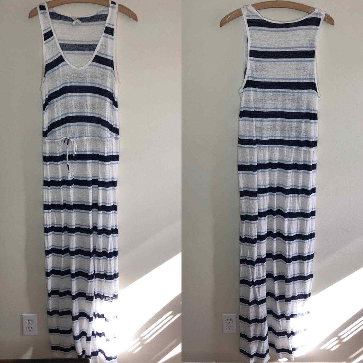Joie Blue/White stripe soft linen maxi tank dress sz large