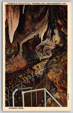 Harmony Minnesota~Avenue Of Stalactites @ Niagara Cave~Vintage Linen Postcard