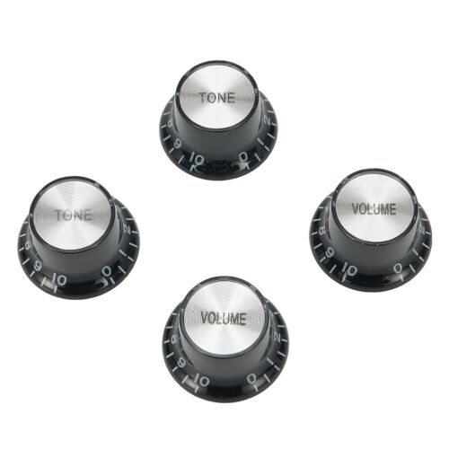 Guitar 2-Tone 2-Volume Control Knobs Silver Top Hat Bell For Gibson Les Paul SG - Picture 1 of 12