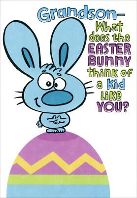 Cute EASTER Card FOR GRANDSON, Blue Cartoon Bunny Rabbit by Hallmark + Envelope