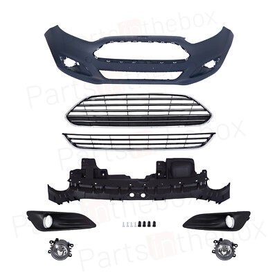 For 2014-2019 Ford Fiesta Front Bumper Cover Grille Fog Light Radiator Panel Set