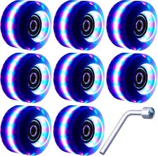 8Pack Black 32x58 82A Quad Light Up Roller Skate Wheels with Bearings Installed