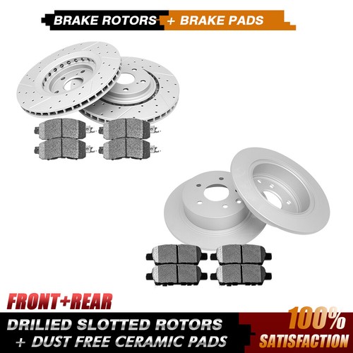 Front Rear Disc Rotors + Ceramic Brake Pads for 2014 2019 Nissan