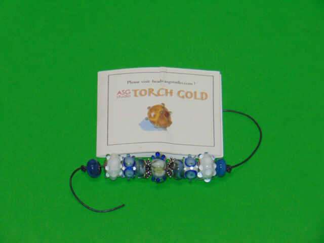 Lampwork Glass 9 Bead String Set Handmade by ASG Studio Torch Gold NOS