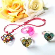 Kids dress up jewelry - Princess Jasmine & Belle Rings, Pink Ring & Bracelet