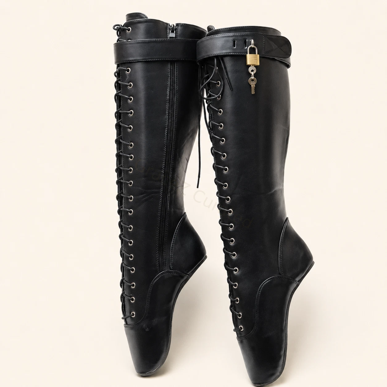 Ballet fetish stretch lace-up calf boots alternate view