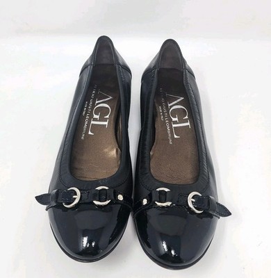 AGL Attilio Giusti Leombruni Monika Cap Toe Flats Womens 37.5/7.5 Black Italy