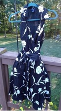Chaps Womens Black White Floral Sleeveless Wrap Dress Size 8