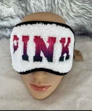 Victoria's Secret PINK Cozy Sherpa Face Sleep Eye Mask Black White Pink Logo New