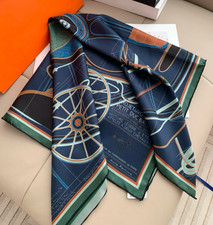 18 Momme Twill Silk Bandana tire Print Scarf 35" Square Double Face Shawl Wrap
