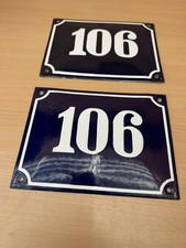 ALTE EMAIL EMAILLE Emailleschild Emailschild  HAUSNUMMER 106 BLAU/WEISS 20 x 14 
