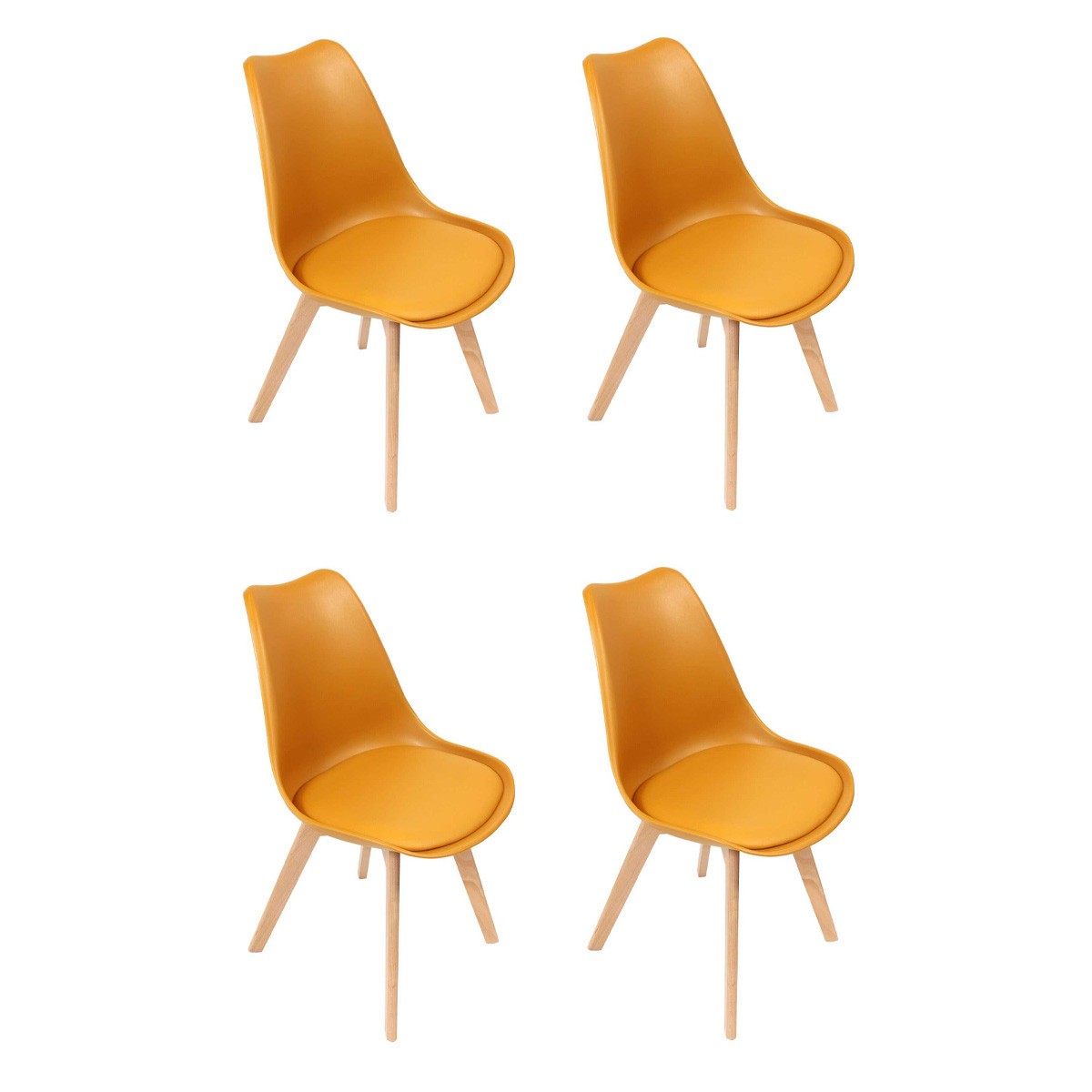 Chaise scandinave haut de gamme lot de 4 chaises coque jaune 81cm en bois de hêtre