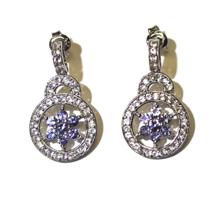 925 Sterling Silver tanzanite white topaz gemstone dangle earrings unique