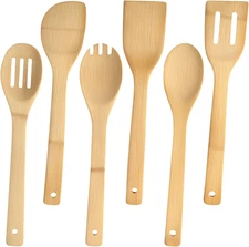 6-Piece Wooden Cooking Utensils Set Nonstick Safe Heat Resistant Kitchen Tools