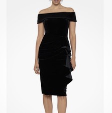 XSCAPE Women’s 12 Black Velvet Ruffle Off Shoulder Mini DRESS Cocktail Festive