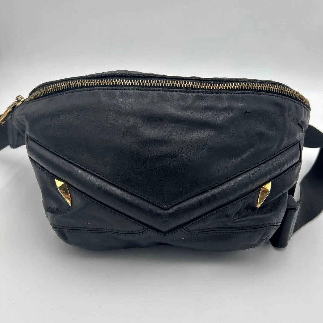 Fendi — FENDI Leather Waist Bag Monster Bugs Black Body Bag Authentic