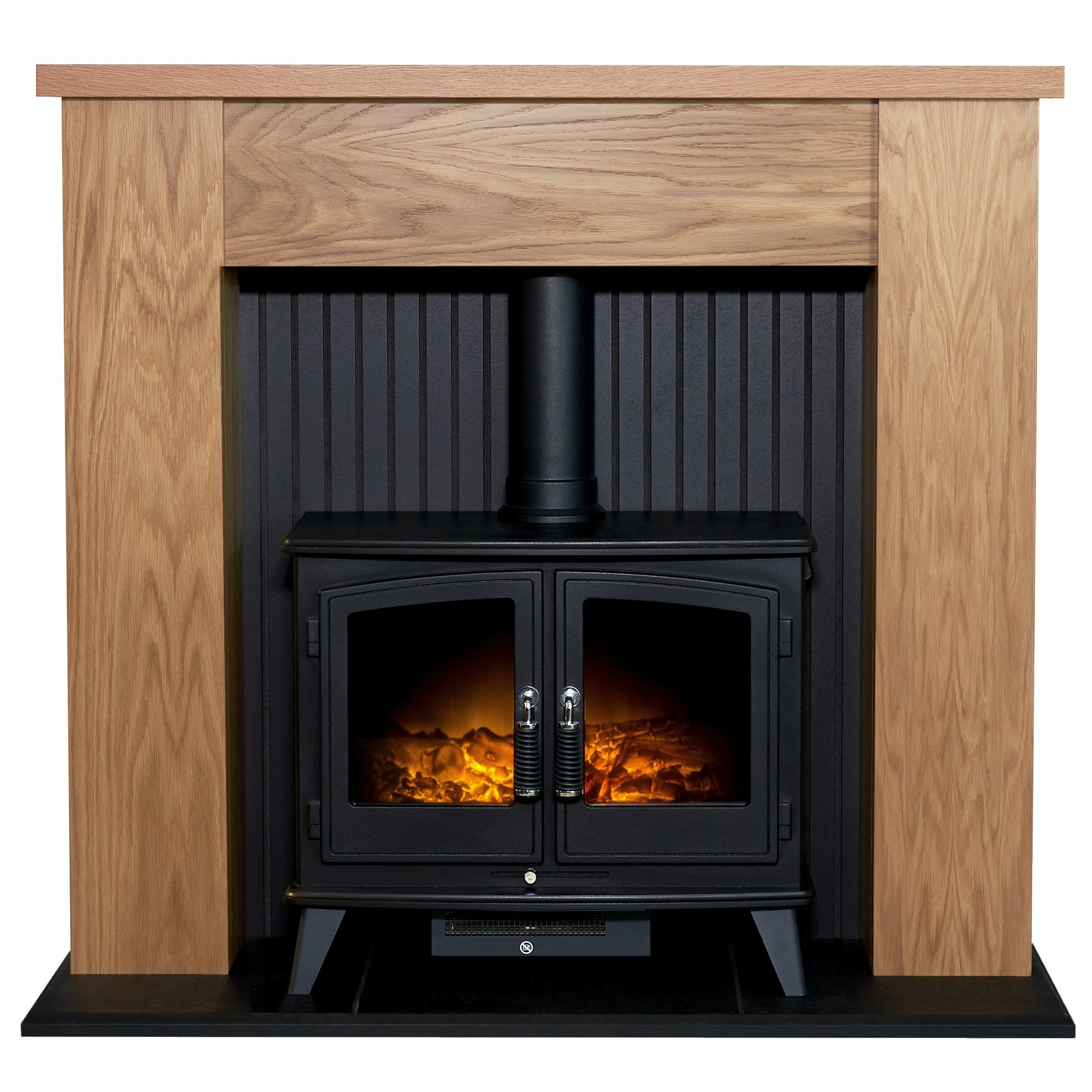 Adam 1.8kW New England Fireplace Suite - Oak & Black - Woodhouse Electric Stove - Brown - Image 2