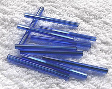 CLEARANCE 200 beads Czech 25mm 1" BLUE STRAIGHT GLASS BUGLE BEADS