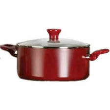 T-FAL ~ RED ~ 5 Quart ~ Aluminum ~ Stewpot w/Glass Lid ~ Non-Stick Interior