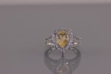 Sterling Silver Yellow Citrine Pear White Topaz Accented Band Ring 925 Sz: 7