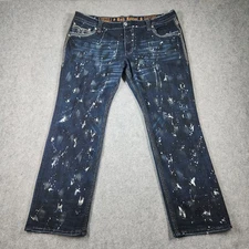 Rock Revival Jeans Mens 44 Chase Alt Striaght Dark Wash Blue Paint Splat