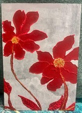 Handmade Abstract Acrylic Painting of Vibrant Red Flowers on Canvas, A4 Frame