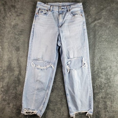 American Eagle Jeans Womens 10 Short Super High Rise Baggy Straight Distressed 