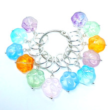MikieLou Stitch Markers 12 Pastel Glass Animal Paws Cat Dog Knitting Rings