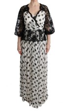 Dolce&Gabbana Women White Dress Silk Polka Dot Flare Long Bodycon Wrap Sz IT 40
