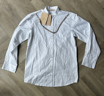 NWT CHRISTOPHER KANE Crystal Rhinestone Link Chain Poplin Shirt White XS RS23