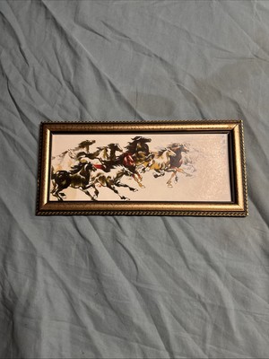 5'' X 11'' FRAMED ORIENTAL GALLOPING HORSE HERD Y4