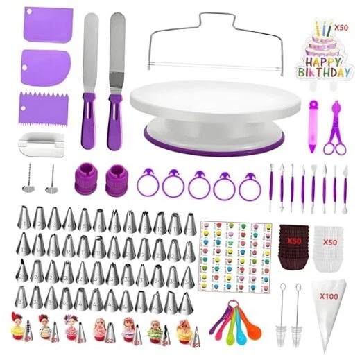 ANSLYQA Cake Decorating Kit, 340 Pcs with Cake Turntable, Leveler, 55 Purple
Opens in a new window o