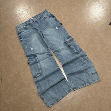 Blue Wide Leg Baggy Medium Wash Cargo Jeans w/ Side Pockets Size 07