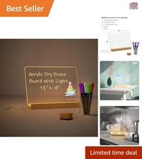 Light Up Dry Erase Board Acrylic 13x9 inch with Markers for Office Home Kitchen