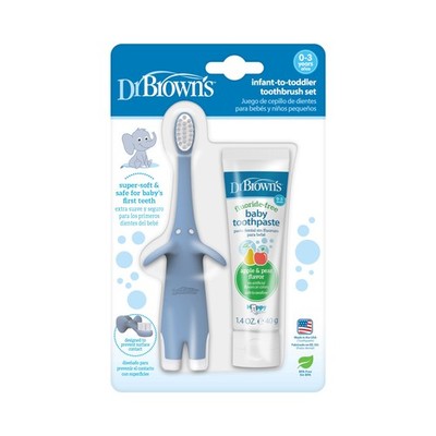 Dr Brown's Infant Toddler Toothbrush and Fluoride Free Toothpaste Set 0-3 Years