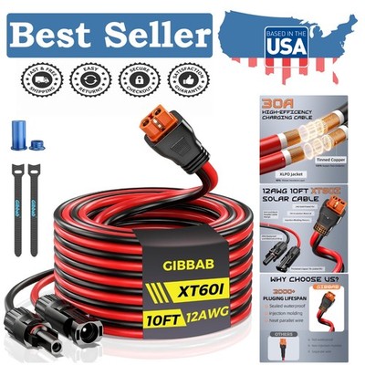 12AWG 10FT Solar to XT60i Cable, Gibbab 3 10 25FT Solar Panel Connector to XT60i