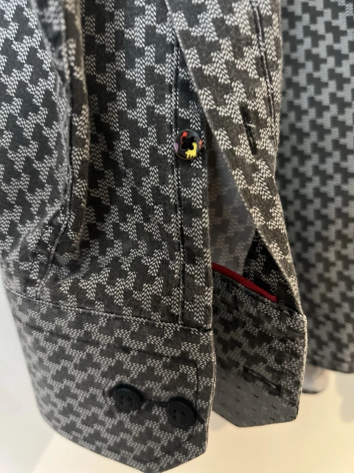 Camisa con botones Luciano Visconti M para hombre negra y gris Foto 3 de 4