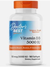 Doctor's Best Vitamin D3 5000IU, Non-GMO, Gluten Free 180 Softgels Exp 06/ 2027